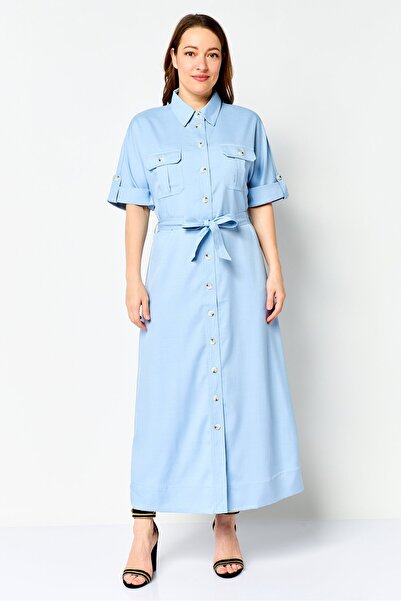 Nautica Women Plain Maxi Dress, Light Blue