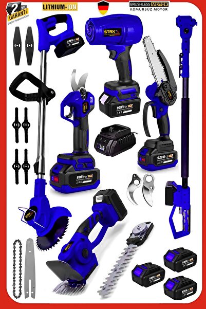 STAXX POWER x3 Lityum Akülü 6 Fonksiyon Dal Budama Çit Kesme Ot Tırpanı Yapra...