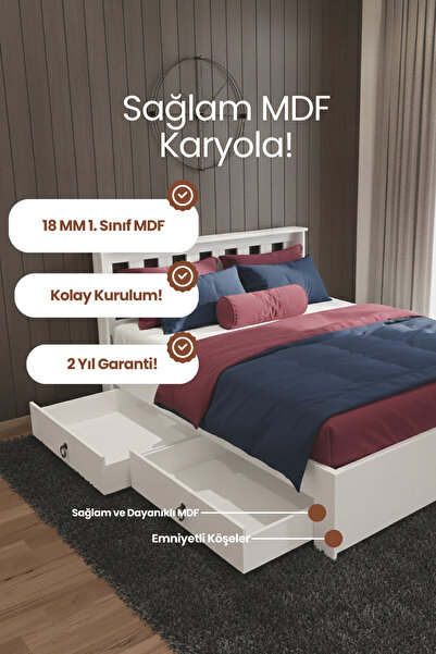 RENAZZO Stark 4 Çekmeceli Modern Karyola - 1. Sınıf 18 mm MDF ve Tekerlekli G...