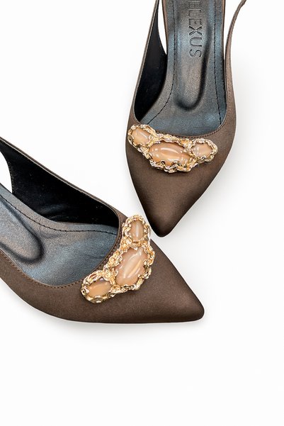 HANZE Women's Brown Satin Medium Heel Stiletto Buckled New Season Hk1094