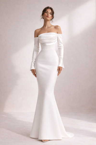 BETTY & SAM Soren Beyaz Saten Abiye Elbise