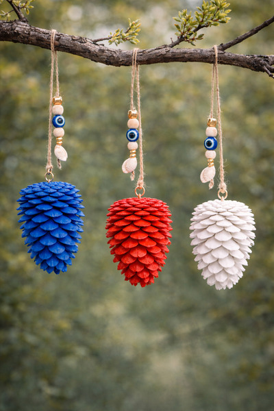 Marrone Bahçe Dekorasyonu 3 Adet Boncuklu Renkli Kozalak