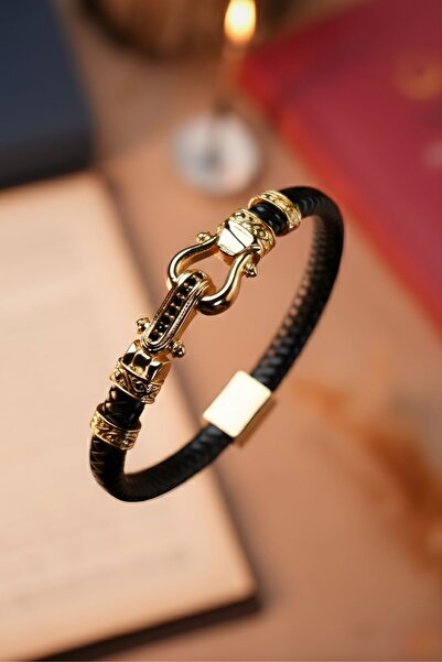 TANSESUAR İtalyan Tasarım At Nalı Zirkon Taşlı Hakiki Deri Bileklik