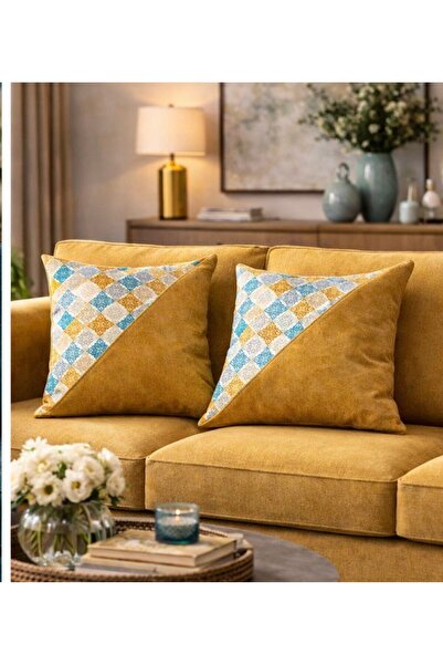 Diva Home Dallas Velvet 2 Different Fabric Composition 2Li Cushion Cover 43 X 43