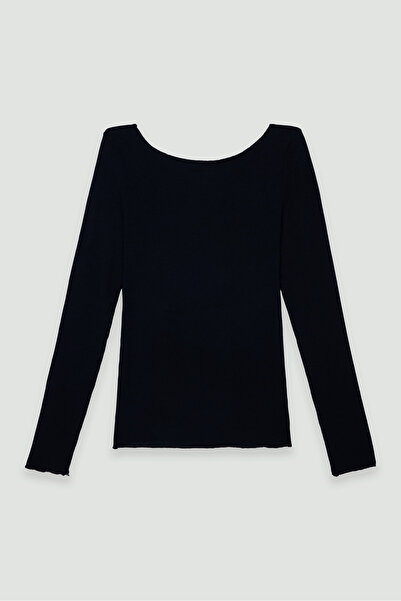 SHEISMONO Ultra Light Transparan Kayık Yaka Bluz Siyah
