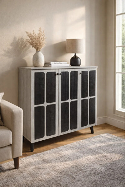 MARIA HOMES Modern Grey.B Sideboard Cabinet with Textured Doors & Storage