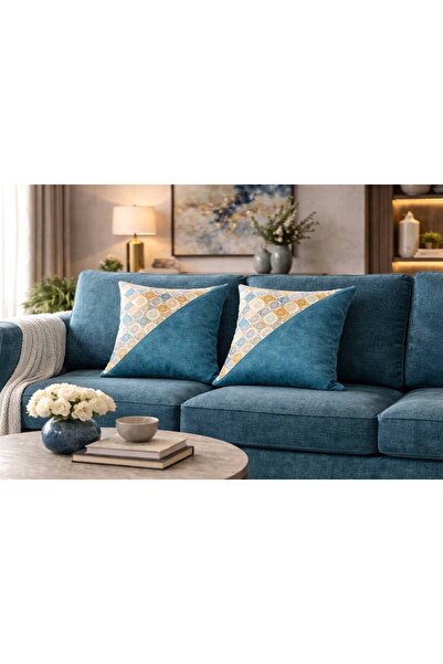 Diva Home دالاس مخمل 2 تركيبة قماشية مختلفة 2Li غطاء وسادة 43 × 43