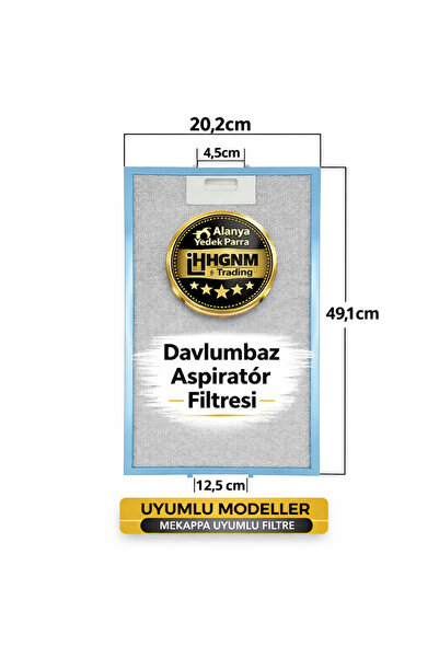 HGNM E Trading 490x200 Mekappa Davlumbaz Filtresi 202x491 mm Metal Telli Yağ ...