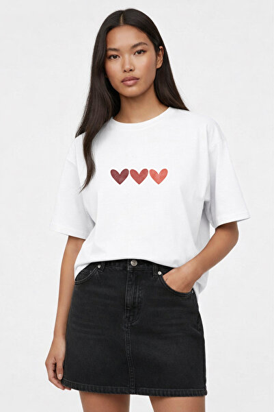 VODEXA Tricou oversize T-PASTEL HEARTS imprimat, 100% bumbac, croială confort...