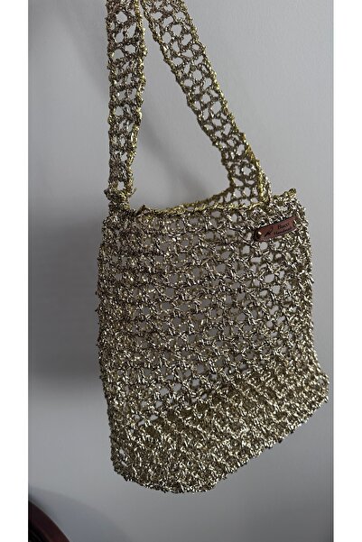 Bucci Handmade Altın Gold Metalik File Çanta - El Örmesi Omuz Çantası