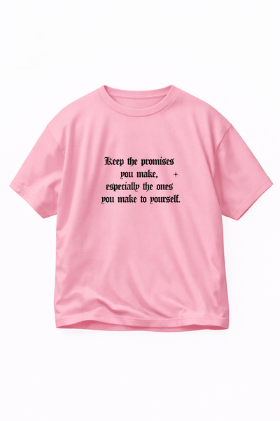 VODEXA Tricou oversize-PROMİSES, imprimat, 100% bumbac, croială confortabilă