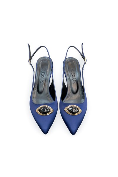 HANZE Women's Navy Blue Satin Medium Heel Stiletto Buckled New Season Hk1095