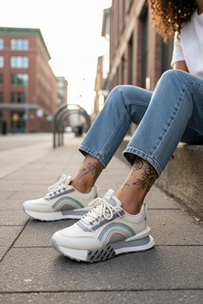 NO BRAND Women's sneakers X2312, everyday casual shoes made of ecological Lea...