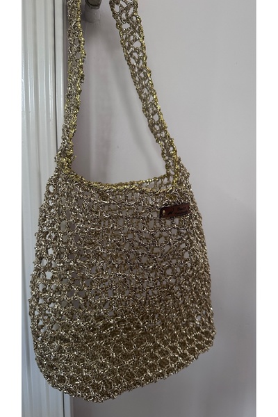 Bucci Handmade Altın Gold Metalik File Çanta - El Örmesi Omuz Çantası
