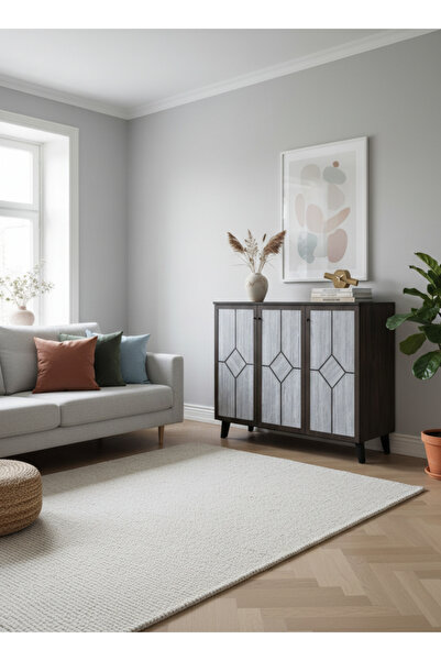 MARIA HOMES Modern BROWN.G Sideboard with Geometric Panel Doors & Storage