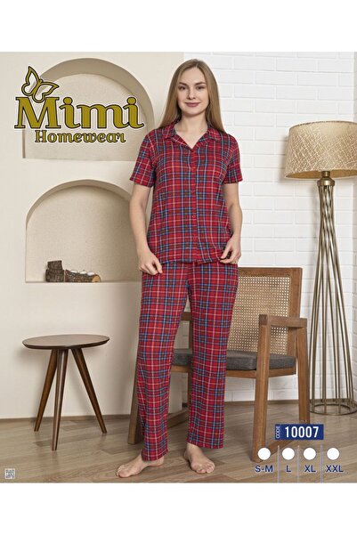 Mimi Homewear Κόκκινο καρό σετ πιτζάμες με κοντά μανίκια και άνετη εφαρμογή