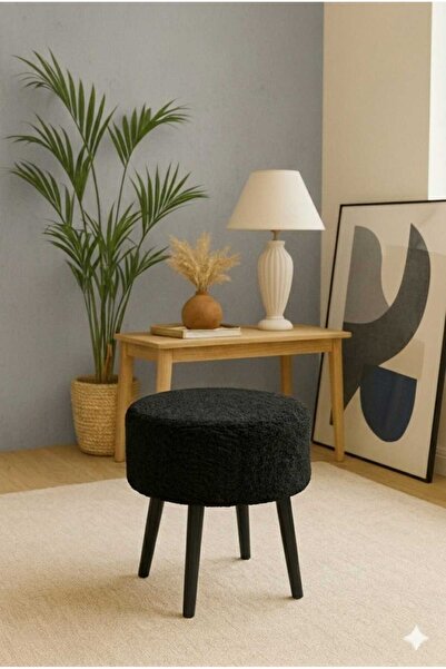 Yuems home Dekoratif Puf Koltuk Teddy Kumaş Siyah Balkon Mutfak Sandalye Ayak...