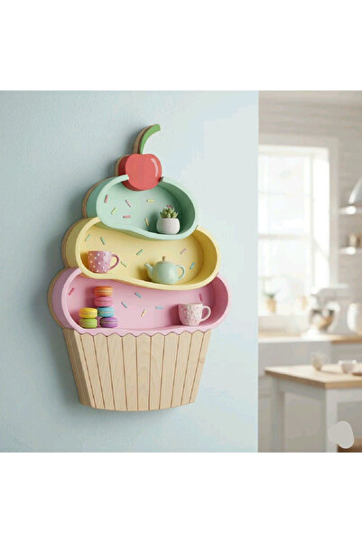 Della Cupcake Duvar Rafı – Pastel Renkli Dekoratif Çocuk Odası Rafı – 3 Katlı...
