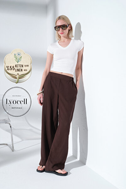 Maule Elastična leđa, ravna prednja strana, široka nogavica Lan Ženske pantal...