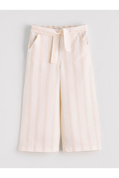 LC Waikiki Beige Striped Wide Leg Girls' Capri Pants