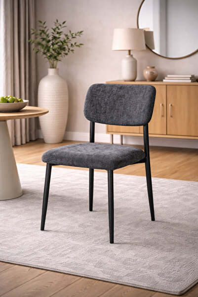 N.zone A modern dining chair Puffer in luxurious fabric with natural wood leg...