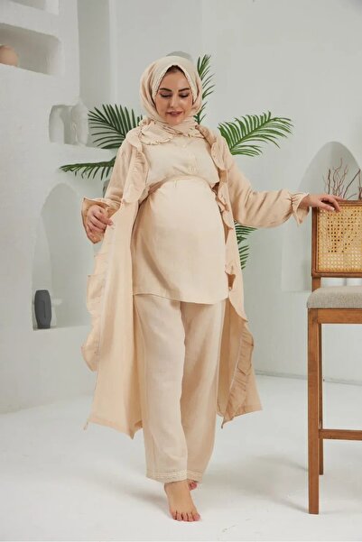 Lollybabies Müslin Pijama Takımı | Bej | 3'lü Set | Lolly Babies