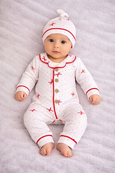 Sincap Baby Baby Girl Jumpsuit with Hat and Buttons Piped Detail 100% Cotton ...