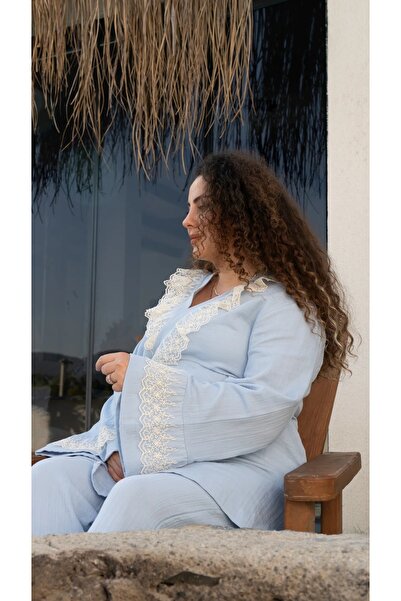 Lollybabies Lolly Babies Lohusa Takımı | Mavi Pamuklu Pijama Seti