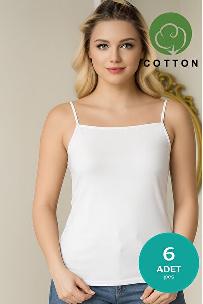 Altınay Women's 6-Pack of Cotton Plain String Strap Tank Tops