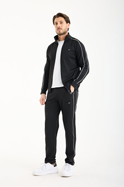 RDR-X Men's Black Striped Detail Embroidered Regular Fit Scuba Fabric Tracksu...