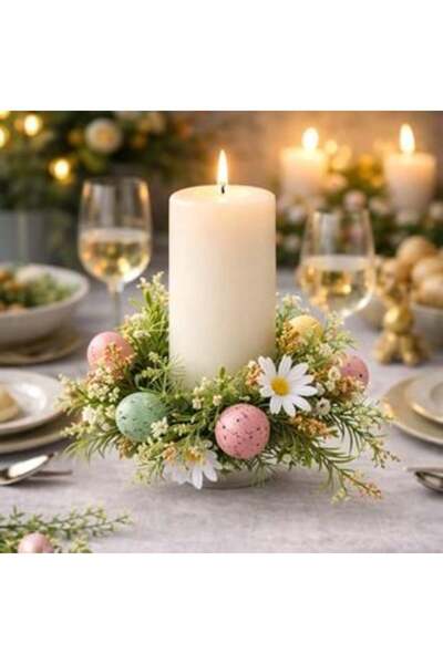 SHOPIENS Inel de lumânare de Paște cu ouă și margarete Ø25 cm