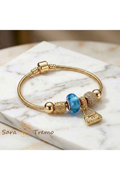 SaraTremo Μπλε Βραχιόλι – Γυναικείο Βραχιόλι με Γούρια και Πορτοφόλι Επιχρυσω...