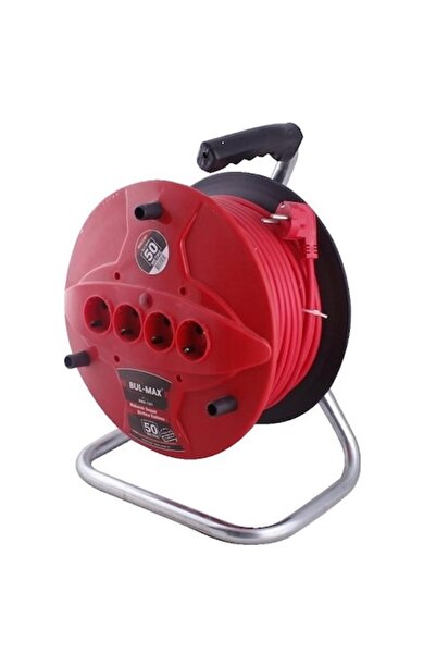 bullmax Extension Cord with Reel 50m 3x1.5mm, 4 Sockets, Thermal Protection