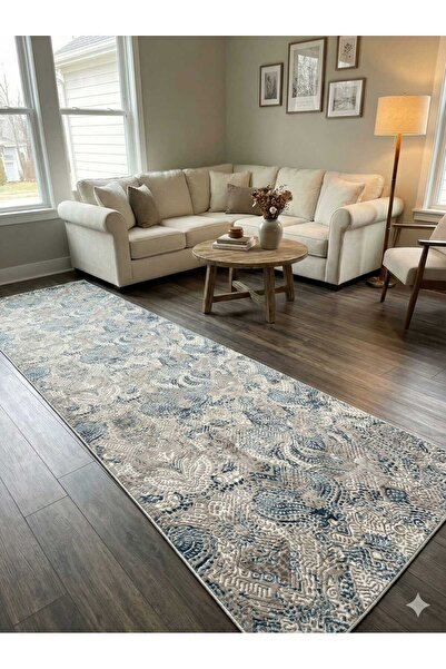 Nesrin KAYMAZ JEL TABAN MODERN KESME YOLLUK SALON HALISI MAVİ GRİ