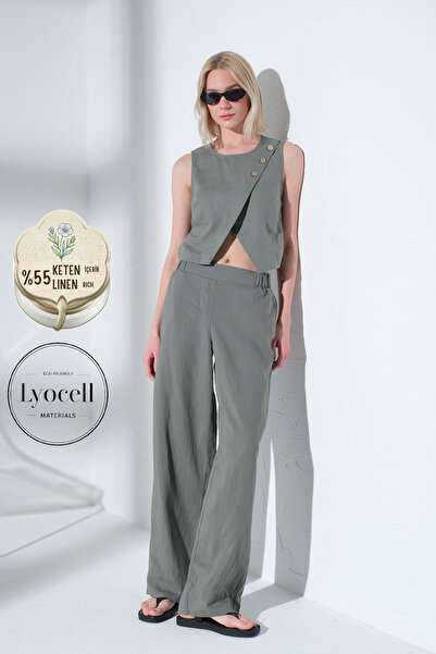 Maule Elastična leđa, ravna prednja strana, široka nogavica Lan Ženske pantal...