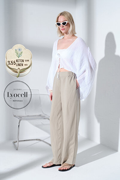 Maule Elastična leđa, ravna prednja strana, široka nogavica Lan Ženske pantal...