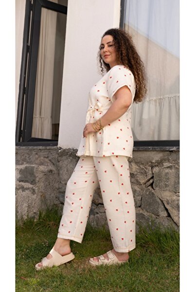 Lollybabies Kısa Kollu Pijama Takımı | Love Serisi | Kırmızı Kalp Desenli