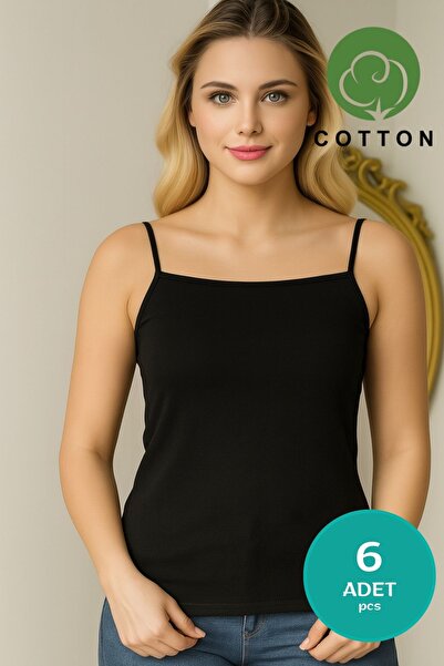 Altınay Women's 6-Pack of Cotton Plain String Strap Tank Tops