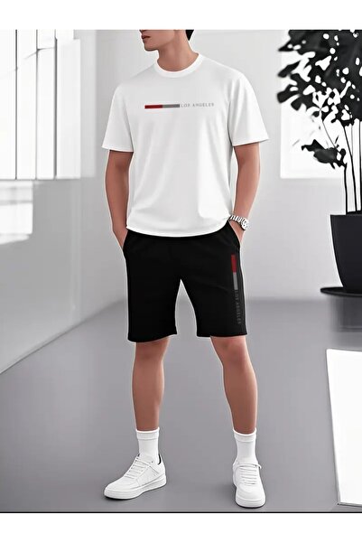 ELAN WEAR Black Printed Men's T-Shirt Shorts 2-Piece Set Oversize - First Cla...