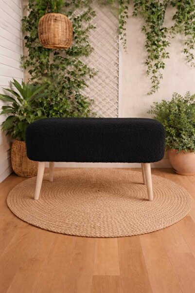 Yuems home Ahşap Ayaklı Teddy Kumaş Dikdörtgen Puf Bench