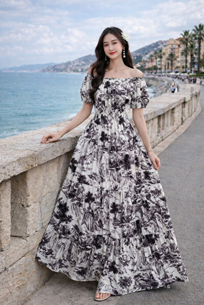 PriStyle Rochie Lunga de Vara, Material Lejer, Maneci Scurte, Rochie Casual E...