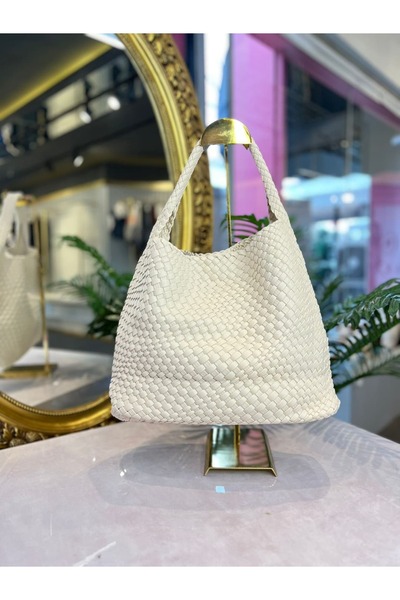 KRISTE BELL - Straw Weave Patterned Beige D Leather Bag