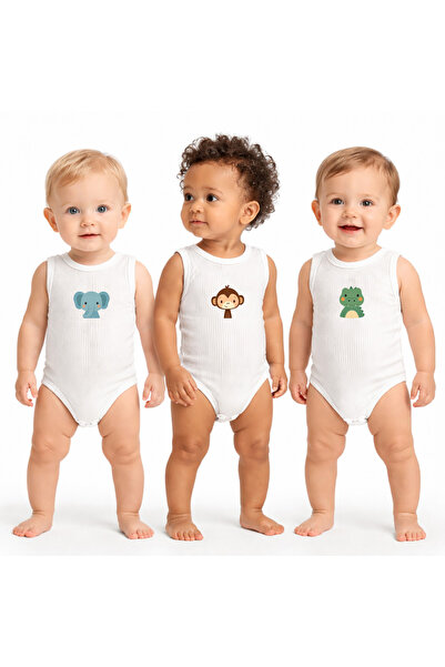 bebekpare Unisex Baby Athlete Bodysuit Rib Knit 100% Cotton Animal Printed