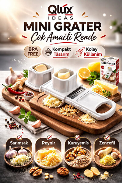 Qlüx Çok Amaçlı Mini Rende ve Ezici 15,5 cm | Sarımsak Zencefil Kuruyemiş Pey...