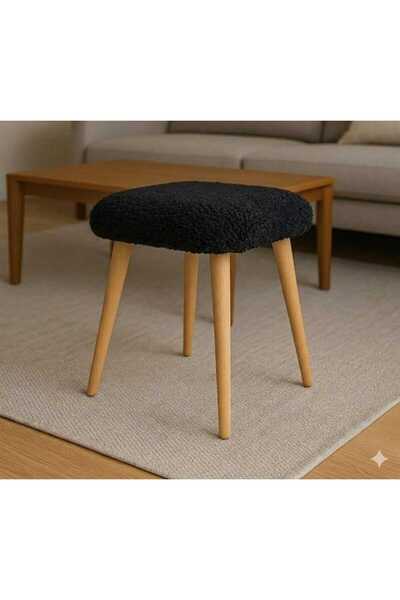 Yuems home Kare Model Teddy Kumaş Siyah Renkli Puf Tabure