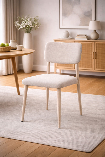 N.zone A luxurious modern chair in beige fabric with dark wood legs – eleganc...