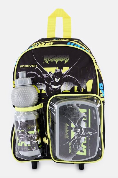 DC حقيبة ظهر ترولي باتمان 3 في 1 مع صندوق غداء وزجاجة ماء، متعددة الألوان