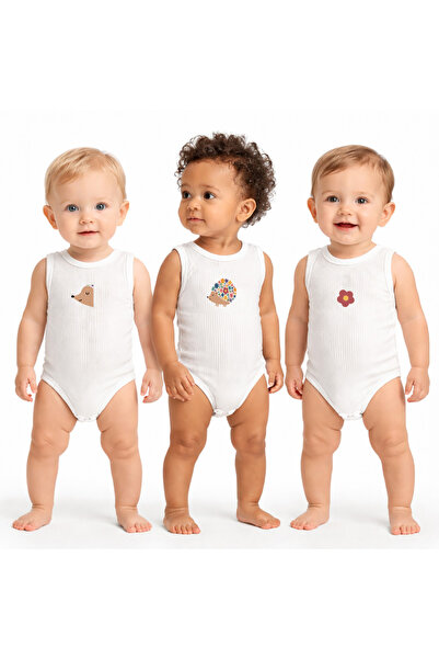 bebekpare Unisex Baby Athlete Bodysuit Rib Knit 100% Cotton Hedgehog Printed