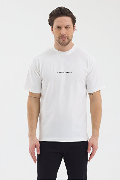 WERRONİ Men's White Color Jacquard Fabric Self-Dyed Striped Printed Slim Fit ...