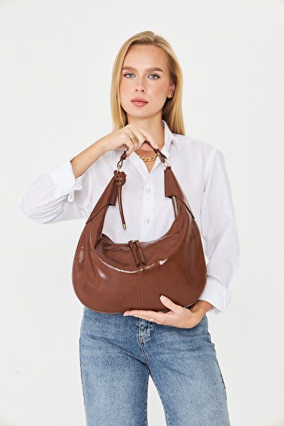 GIG Patent Leather Leather Knot Detailed Oval Form Leopard Lined Large Size (...